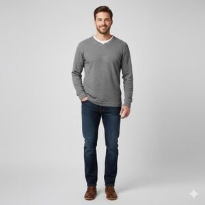 Method Long Sleeve V Neck Shirt Mens Medium Grey Heather Casual Pullover Sweater